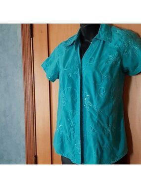 Lemon Grass Studio Aqua Blouse With Sequins Size S